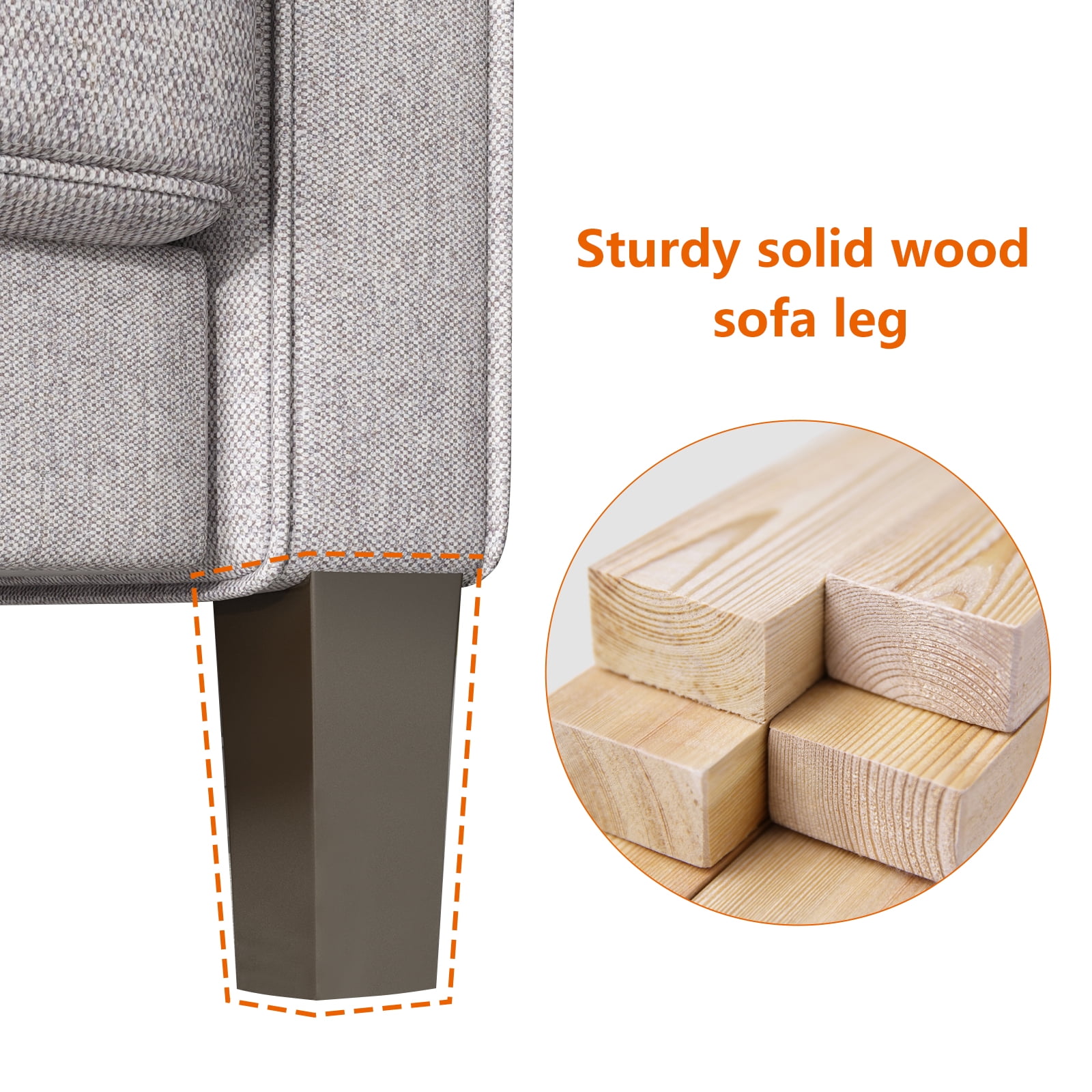 DEALTOPS Modern Sectional Sofa Couch Upholstered Sofa Storage Couches 3 Seater Sofa Chair for Living Room - Light Gray