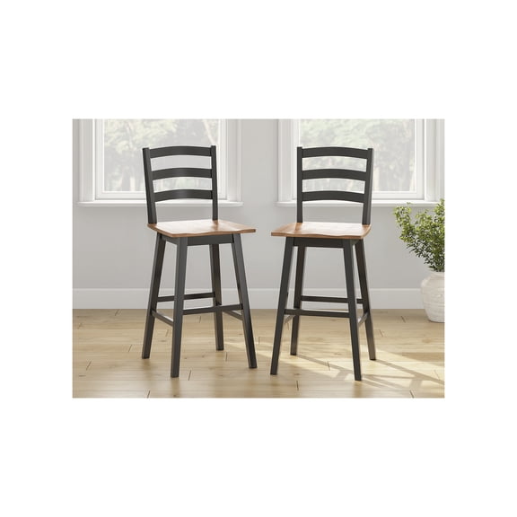 Signature Design by Ashley Wildenauer Bar Height Swivel Barstools, Set of 2, Brown Wood Seat with Black Frame