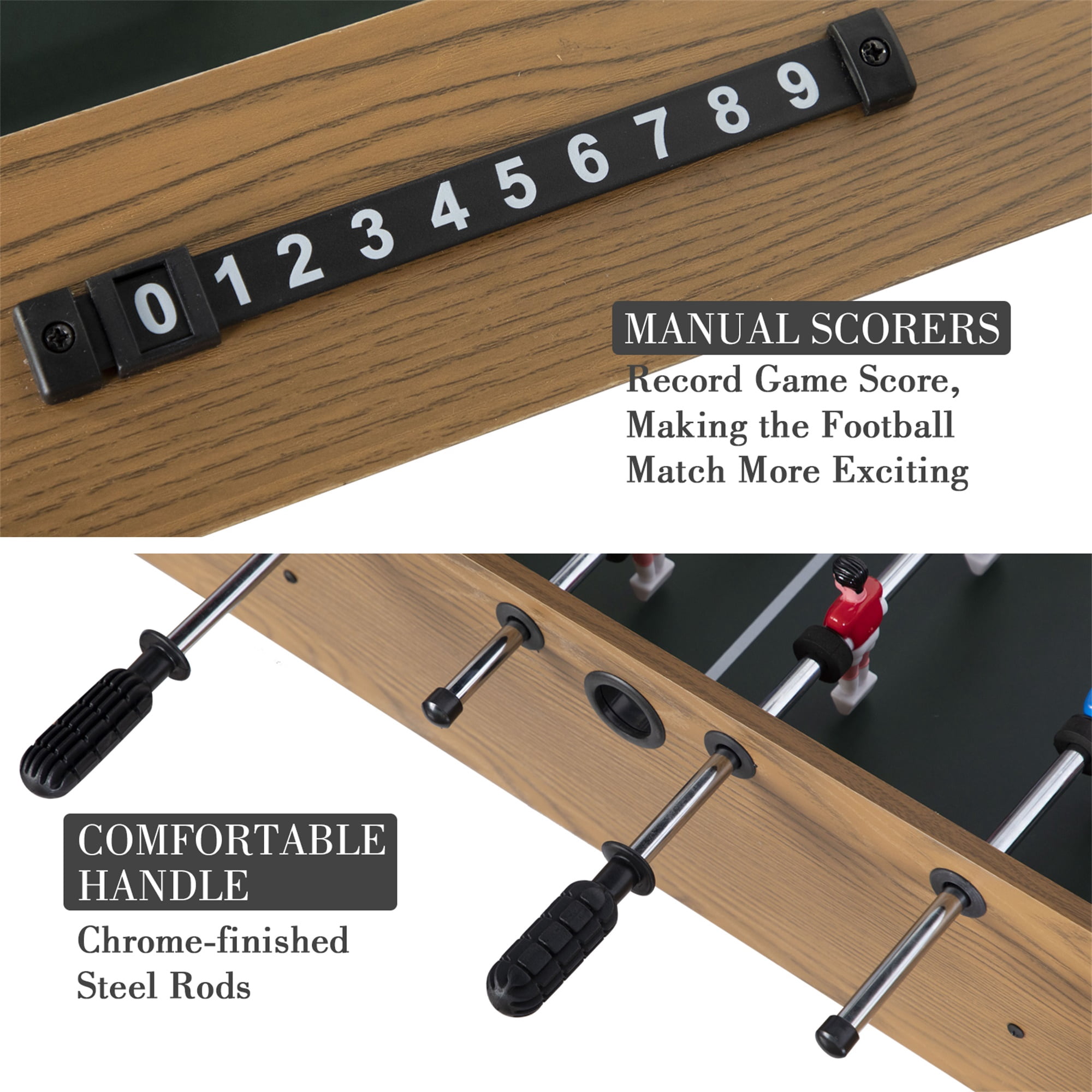RayChee 48in Foosball Table, Competition Sized Soccer Table w/ 2 Balls, 2 Cup Holders for Game Room (Wood Grain)