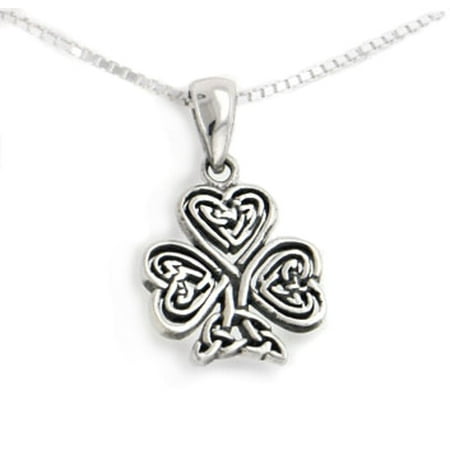 - Celtic Knot Irish Shamrock 3-Leaf Clover Sterling Silver Pendant with 18