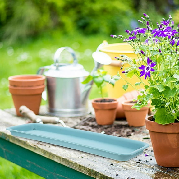 NICERIO 2Pcs Heavy Duty Blue Plastic Plant Drainage Trays Rectangular Waterproof Planter Saucers