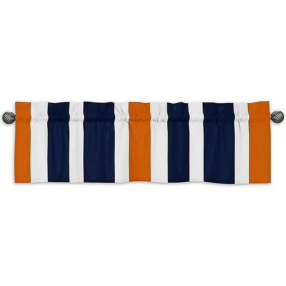 Navy Blue, Orange and White Window Treatment Valance for Stripes Bedding Collection