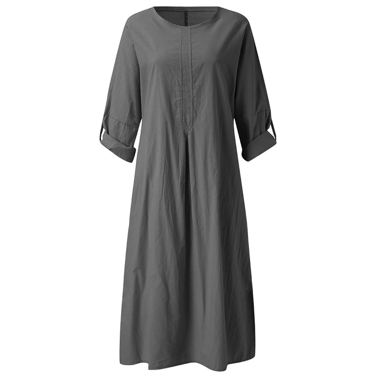 up to 60% off Gifts Usmixi Formal Dresses for Women Vintage Cotton Linen  Plus Size Button up Maxi Dresses with Pocket Round Neck Elbow-Length Solid  Summer Long Dress Gray XXL