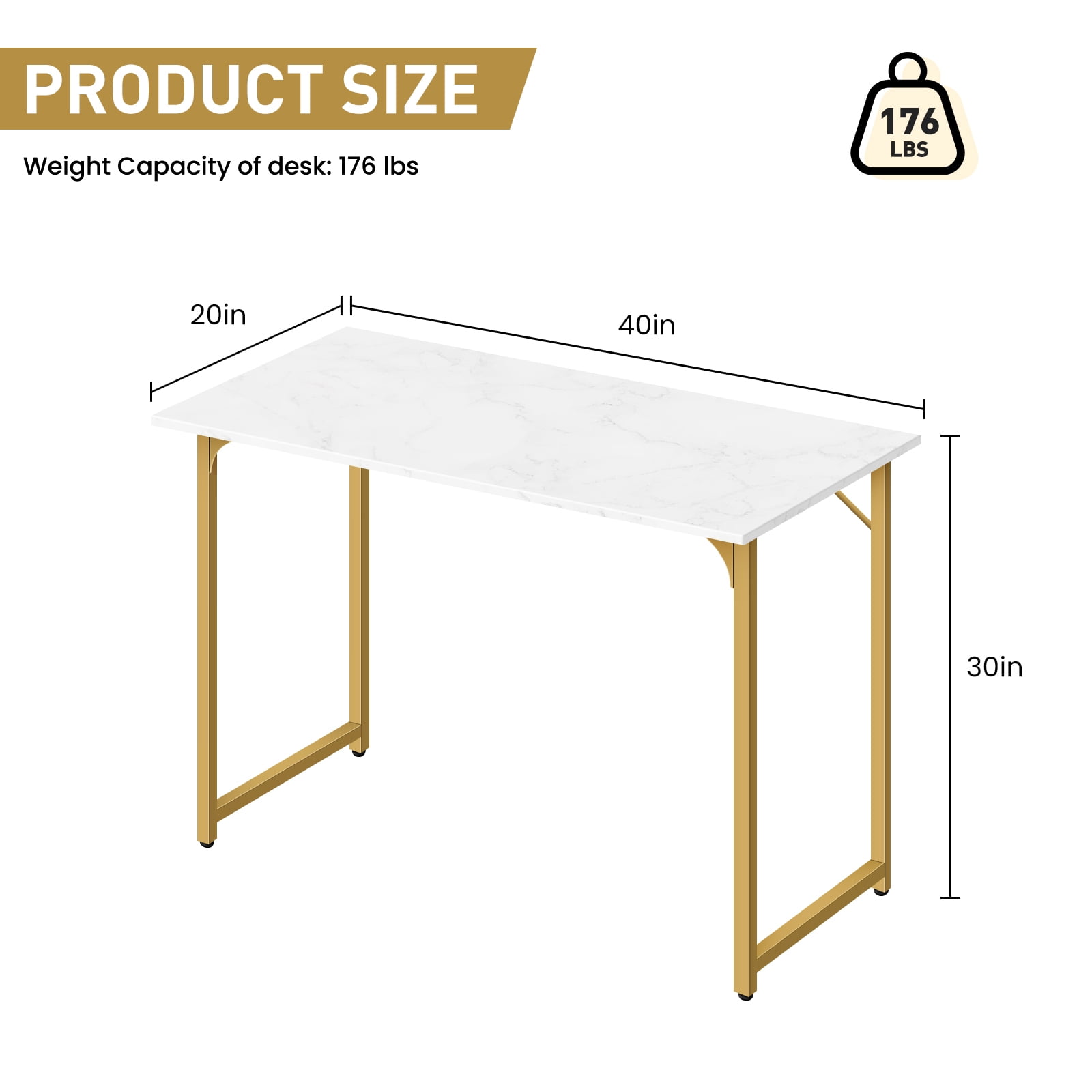 Dkelincs 40 inch Computer Desk and Chair Set Home Office Modern Wood Study Desk & Mesh Ergonomic Height Adjustable Office Chair for Small Spaces, Gold & Black