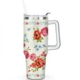 thumbnail image 2 of 40oz Pioneer Colorful Floral Stainless Steel Flip Straw Tumbler with Lid and Straw Spill Proof Travel Cup Double Wall Vacuum Insulated Coffee Mug with Handle White, 2 of 7