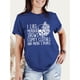 thumbnail image 2 of Camiseta de manga corta para mujer, estilo casual, de moda, cuello redondo, talla XL, estilo retro azul con estampado blanco, 2 of 6