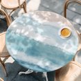 thumbnail image 4 of Ombre Blue Coastal Round Tablecloth 36-44 Inch Round Fitted Table Cloth with Elastic Edge, Summer Ocean Beach Gradient Waves Beige Waterproof Table Cover Protector for Outdoor Picnic Party Dining, 4 of 9