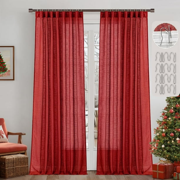 Cortinas MIULEE de lino rojo, 213 cm de longitud, 2 paneles, dormitorio y sala de estar