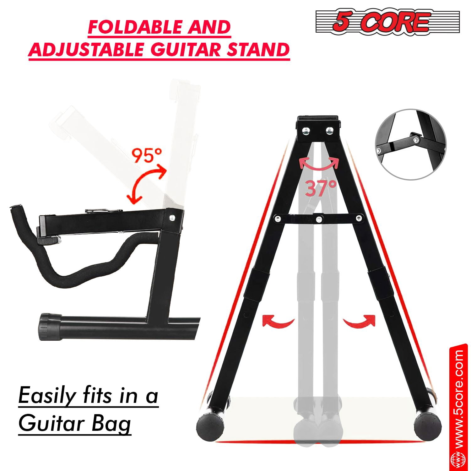 5Core Double Guitar Stand Floor Adjustable A Frame Folding Acoustic Electric Guitars Holder Stands