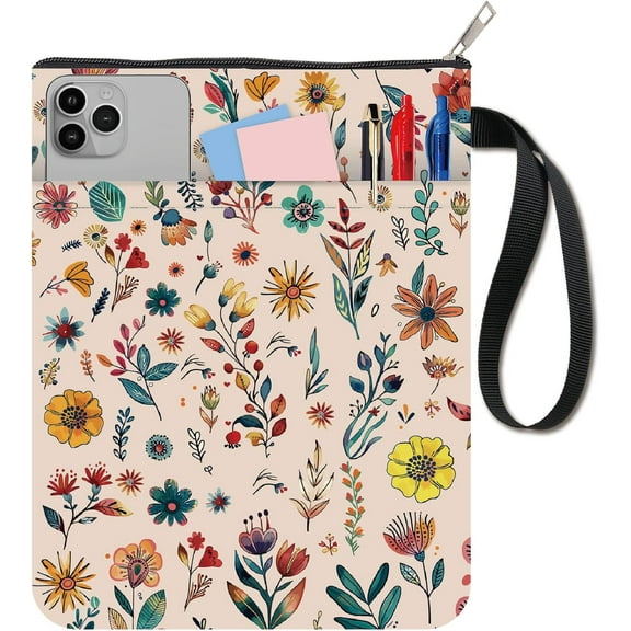 Floral Book Sleeve Cover Book Covers Protectors Colorful Cloth Washable Flower Books Notebook Paperback Bag with Zipper and Extra Sleeve Pocket