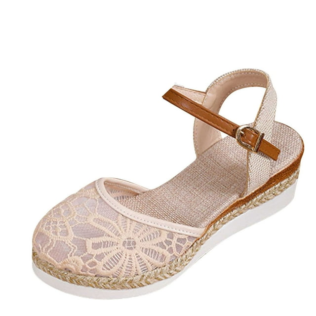 Sandales Espadrilles Compensées pour Femmes Bout Fermé Plateforme Lacets Bride Cheville Slingback Chaussures de Vacances d'Été