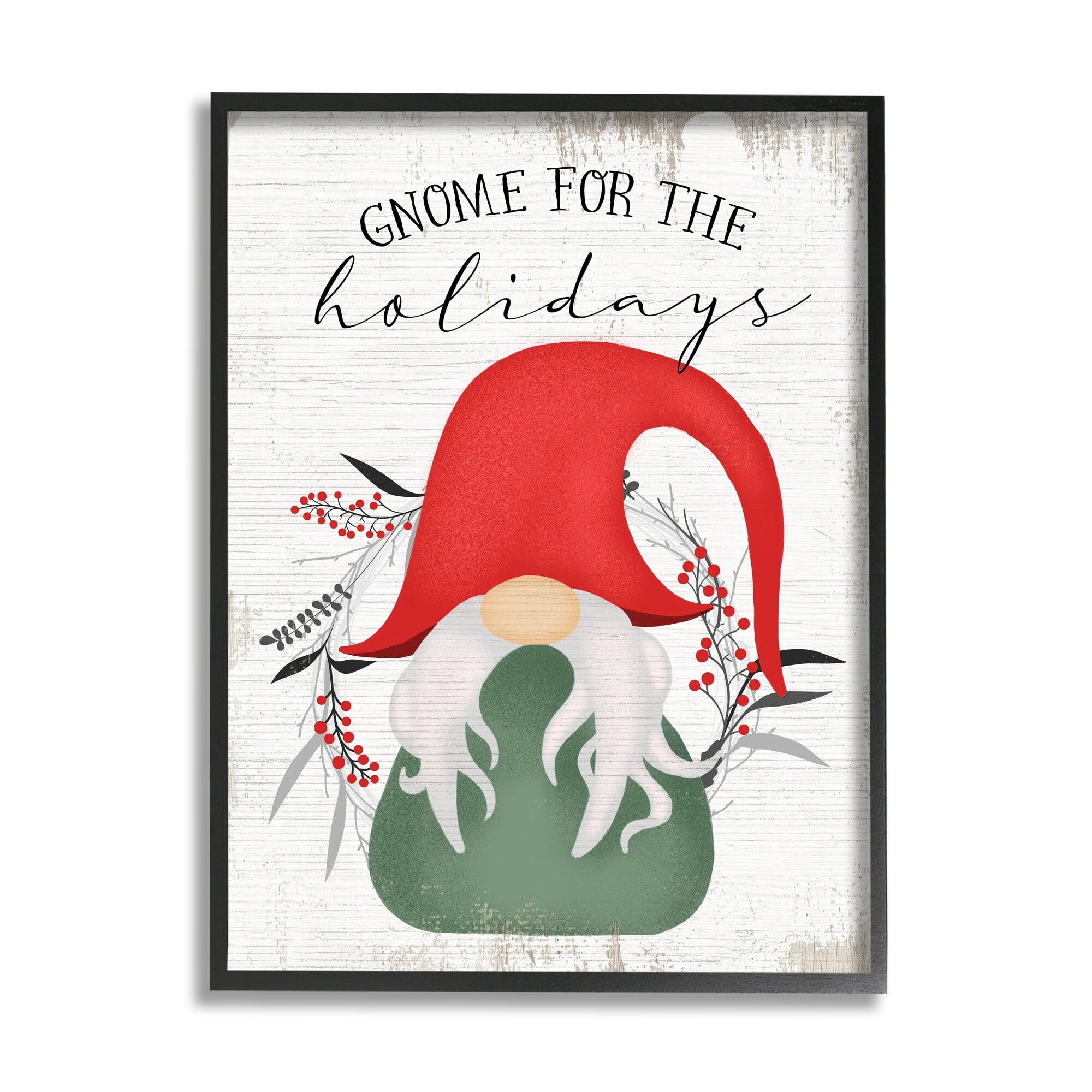 Stupell Industries Gnome for the Holidays Winter Garden Pun Black Framed Design by Daphne Polselli
