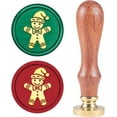 thumbnail image 1 of 1PC Brass Sealing Wax Seal Stamp Removable Wood Handle Gingerbread Man pattern 25mm, 1 of 7