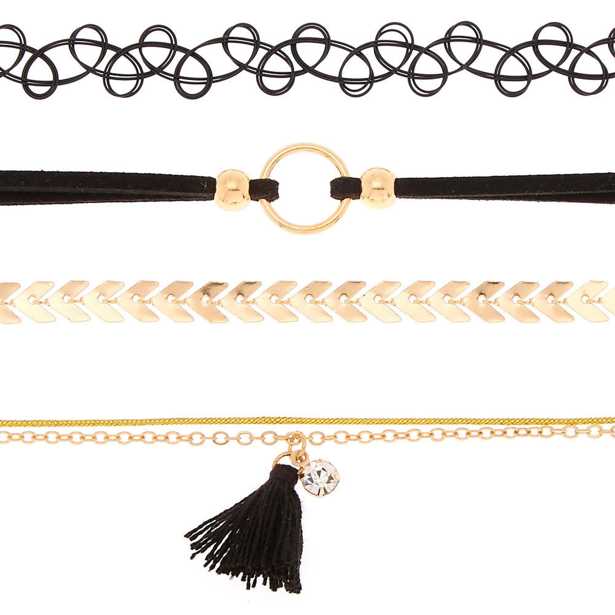 正規品 andmary Claire choker tops Claire's Mixed Metal and Plastic Choker Necklaces - Black, 5 Pack