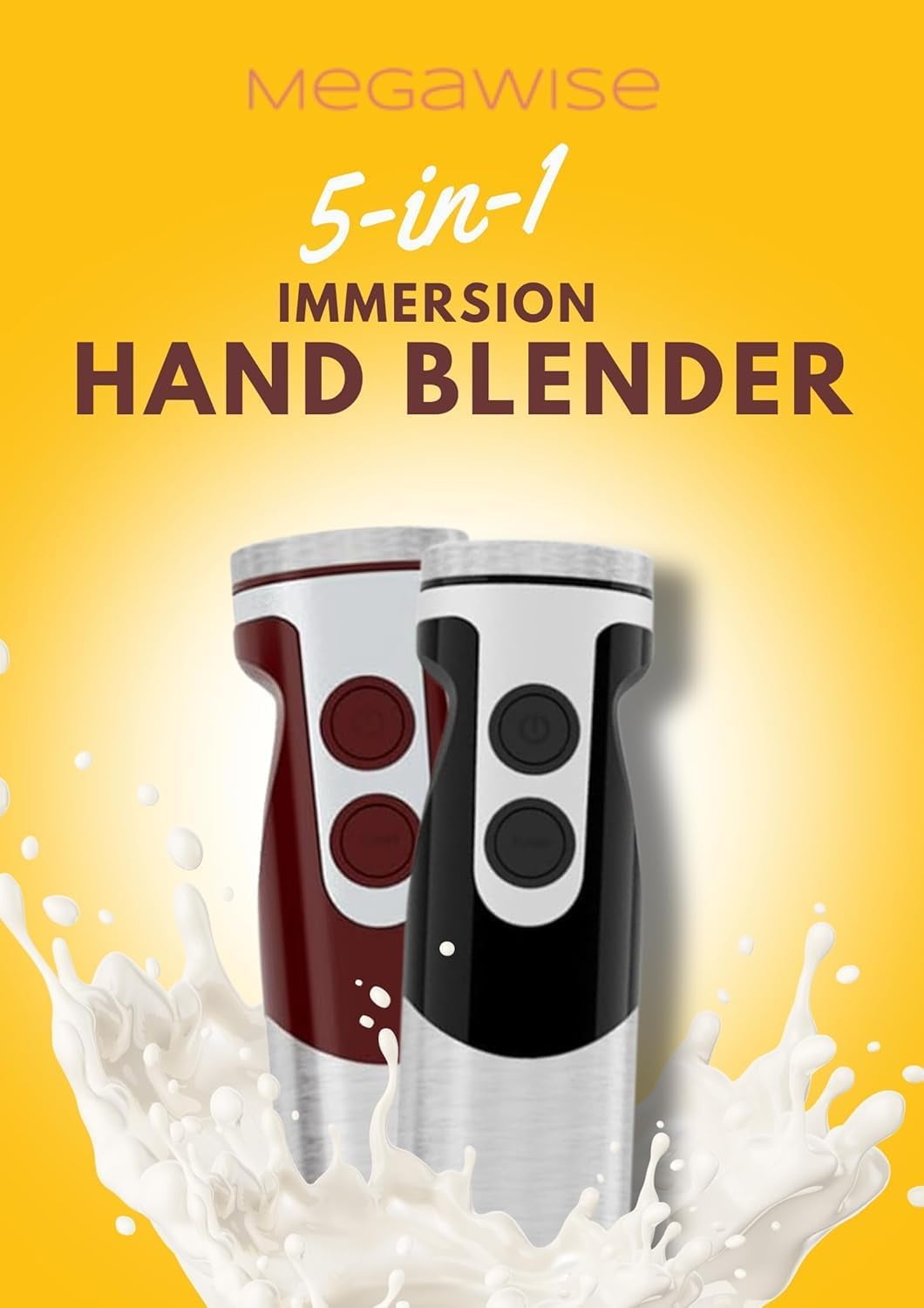Pro  Reinforced 5-in-1 Immersion Hand Blender, Powerful Motor with 80% Sharper Blades, 12-Speed Corded Blender (Black)
