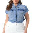thumbnail image 2 of DARING DIVA Women's Plus Button Down Cap Sleeve Cropped Jacket 4X Light Blue, 2 of 6