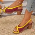 thumbnail image 4 of Rokment Womens Vintage Color Block Dressy Sandals Retro Casual Leather Peep Toe Platform Chunky Stackable High Heels Slingback Dress Shoes for Ladies Red Size 6.5, 4 of 7