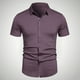 thumbnail image 2 of Los Hombres de Manga Corta Botón Arriba Camisa de Negocios Casual Color Sólido Botón Solapa Camisa de Moda, Poliéster con Corbata, Lavado de Manos, 2 of 7