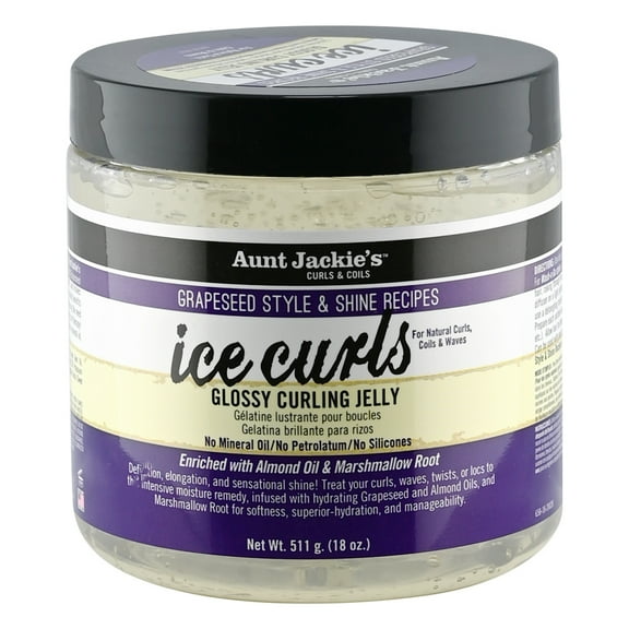 Aunt Jackie's Grapeseed Style and Shine Recipes Ice Curls Glossy Curling Jelly, Hydrates, Softens, Makes Waves, Curls and Coils Easier to Style, 18 oz C30