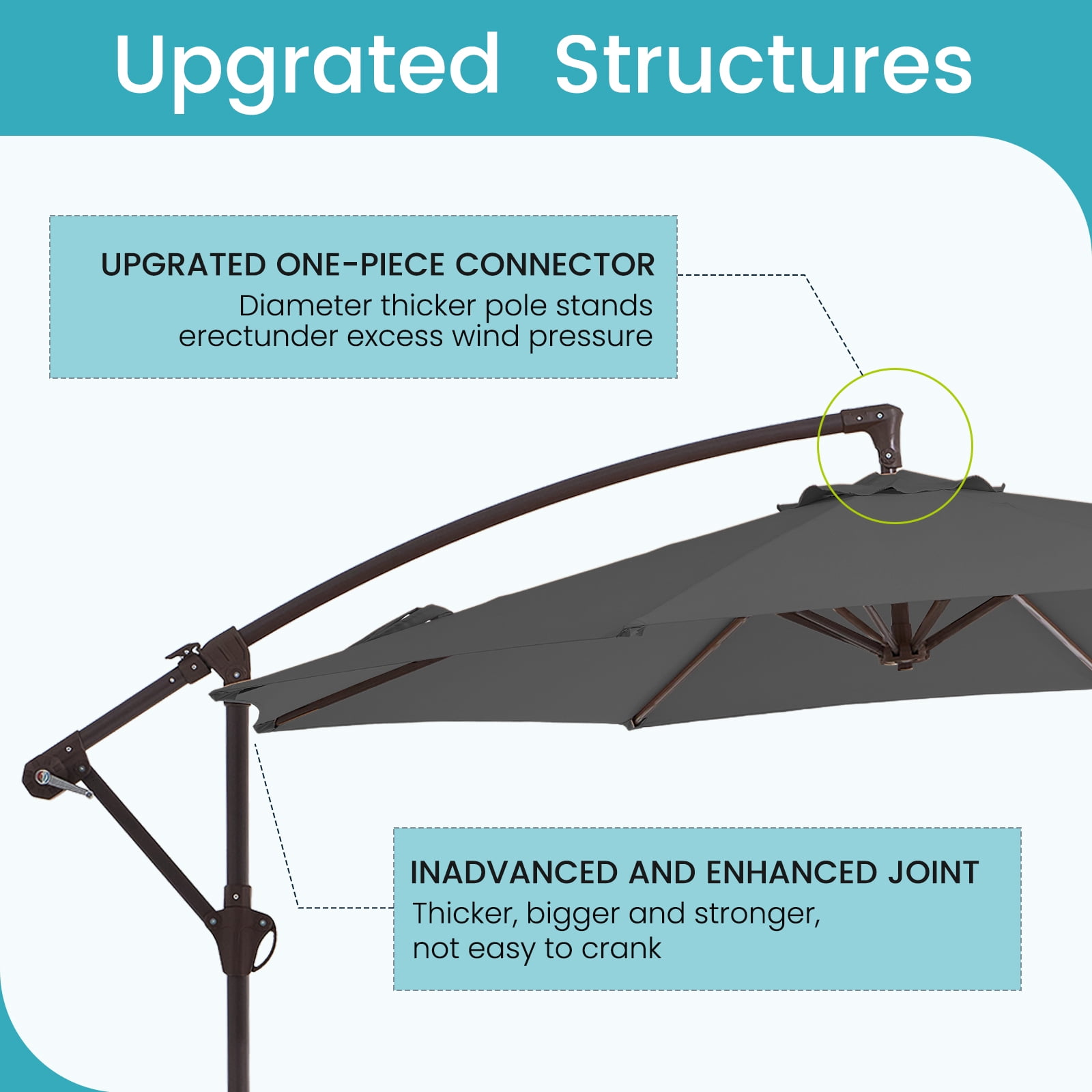 JUSTLET 10ft Heavy Duty Patio Hanging Offset Cantilever Patio Umbrella W/ Base Included, Gray
