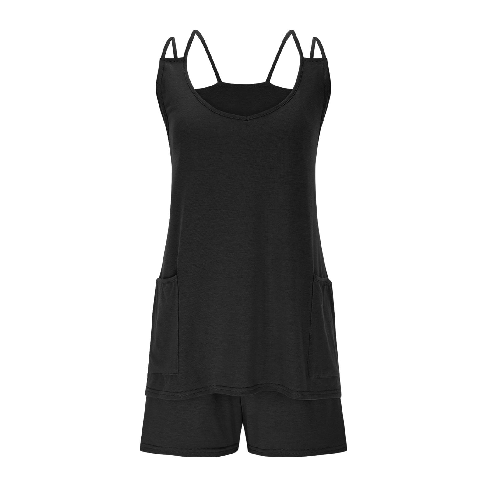 Festival Outfits for Lady Athletic Dress with Shorts for Women Solid Color Sleeveless Mini Dress Romper with Pockets Two Piece Outfits Black XXL