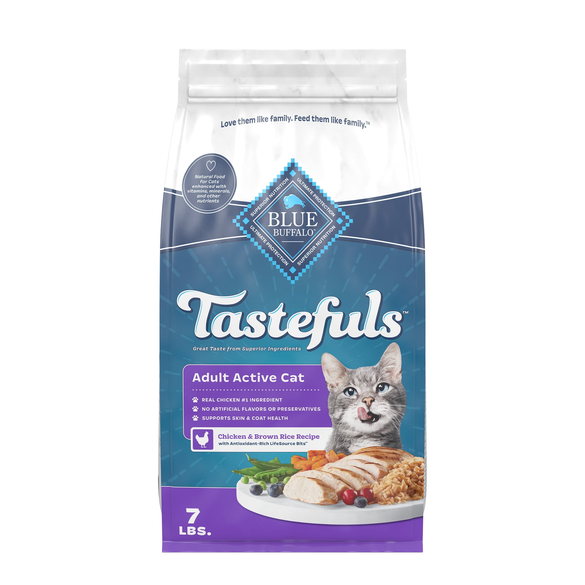 Blue Buffalo Tastefuls Natural Dry Food for Active Adult Cats, Chicken and Brown Rice Recipe, 7-lb Bag