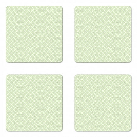 

Retro Coaster Set of 4 Pastel Vintage Geometric Swirled Square Shapes Monochrome Ornate Tile Pattern Square Hardboard Gloss Coasters Standard Size Lime Green White by Ambesonne