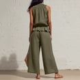 thumbnail image 4 of Guluxicc 2 Piece Womens Outfit Sets Linen Mock Neck Sleeveless Smocked Ruffle Hem Top High Waist Wide Leg Pants Outfits with Pockets, 4 of 5