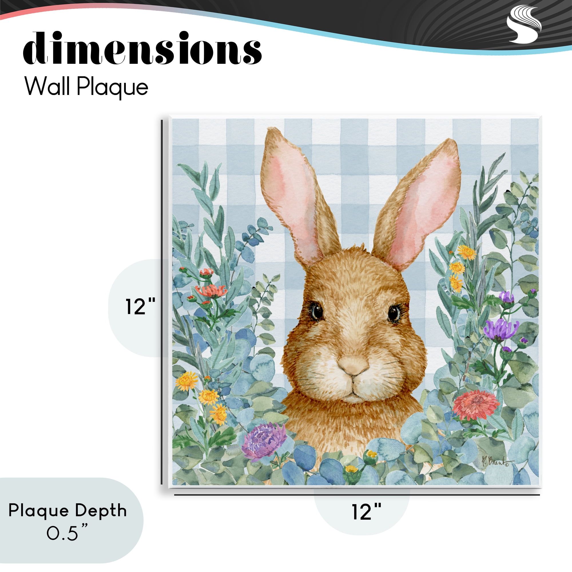 Stupell Industries Rabbit Laurel on Gingham Wall Plaque Art, design by Paul Brent