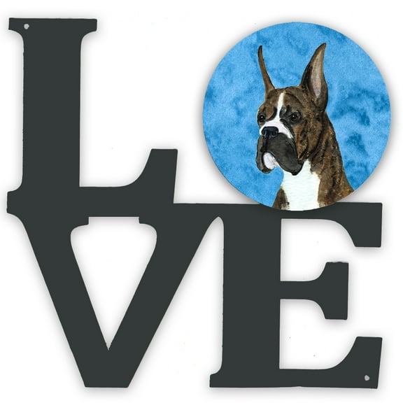 Blue Brindle Cropped Eared Boxer Metal Wall Artwork LOVE