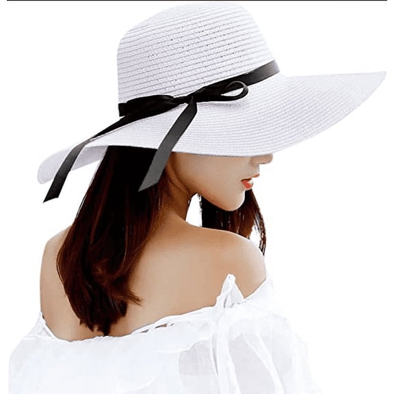 FARVALUE Womens Straw Hat UPF 50  Summer Sun Hat Wide Brim Floppy Beach Cap Adjustable Packable Hat for Women
