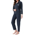 thumbnail image 4 of INSPIRE CHIC Womens Lounge Set Cotton Button Up Long Sleeve Pants Ribbed Pattern with Pocket Pajama Set Loungewear S Navy, 4 of 6