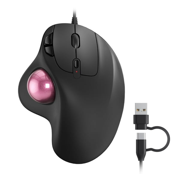 Ratón Trackball Nulea M509 con cable, diseño ergonómico, color rosa