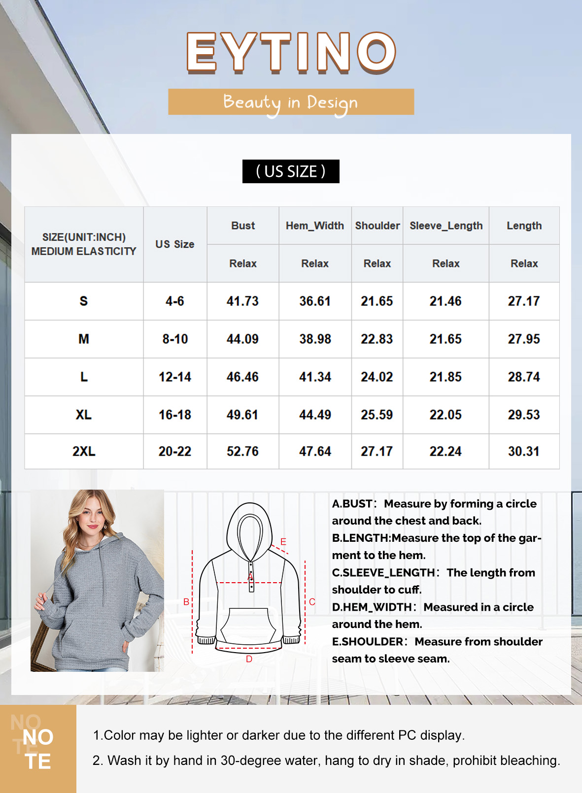 Eytino Women's Waffle Pullover Hoodie with Pockets photo 7