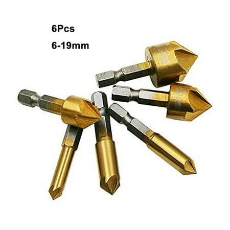 1/4" Hex HSS Countersink Drill Bit Set Chamfer Cutter 6pcs Baban 5...