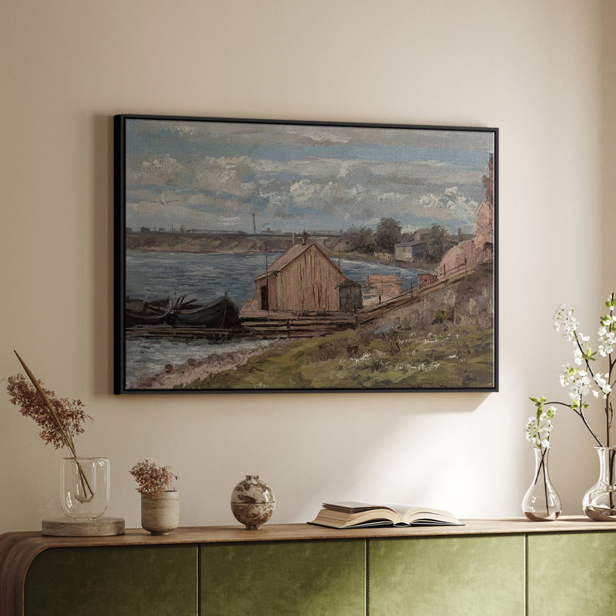 Vintage Landscape-CCCLVII By Wexford Home Framed in Black Wood Gallery Wrapped Canvas 25 in. x 37 in.