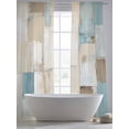 thumbnail image 6 of Blue Beige Semi Sheer Curtains 84 Inch Length 2 Panels Set, Modern Abstract Color Blocks Sheer Kitchen Curtain Privacy Voile Window Curtain for Living Room Bedroom Rod Pocket Drapes, 6 of 7