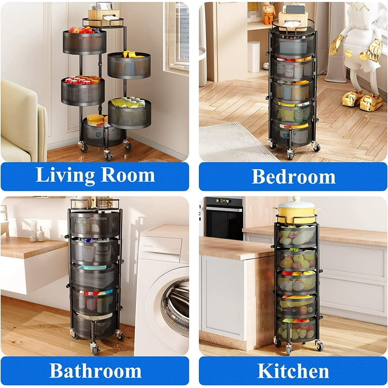  Kitchen Storage Basket Rack with Wheels 5 Tier