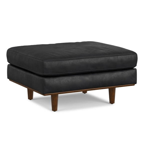 Morrison 33 inch Wide Mid-Century Modern Table Ottoman in Lead Black Genuine Leather