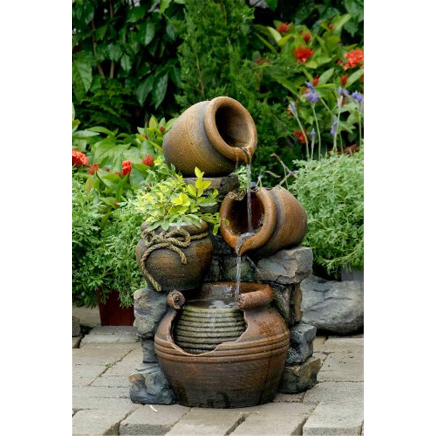 Fountain Pot Waterfall Cascade LED Electric Red Garden Vase Jar Indoor Outdoor