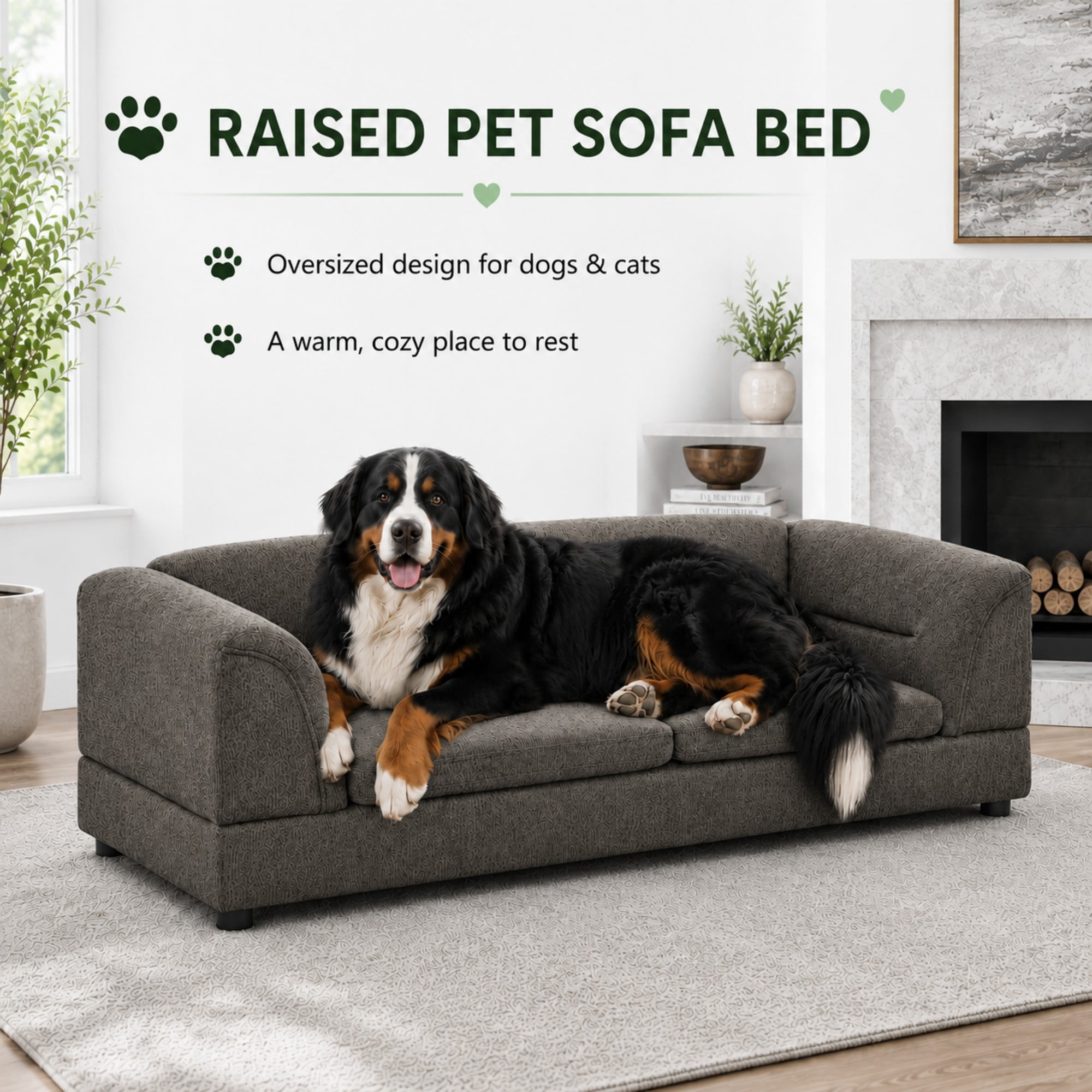 Aenkyo 52" Large Dog Sofa Bed, Linen Pet Couch with Removable Cushions,Dark Gray