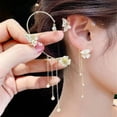 thumbnail image 1 of Pendientes de borlas con diseño de mariposas y flores de diamante superbrillantes y sencillos para damas, sin agujeros para las orejas, 1 of 5
