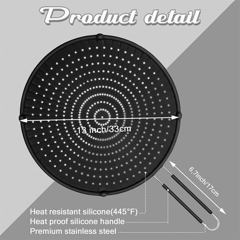 13 Silicone Splatter Screen for Frying Pan,Casewin Multi-Use Universal Pan  Cover, Non-Stick Oil Splash Guard, Cooling Mat, Drain Board, Strainer