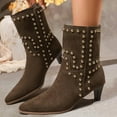 thumbnail image 3 of Xfvqtps Studded Ankle Boots for Women Winter Low Heel Slip on Booties Pointed Toe Suede Casual Fashion Boots Comfortable Shoes Brown, 3 of 9