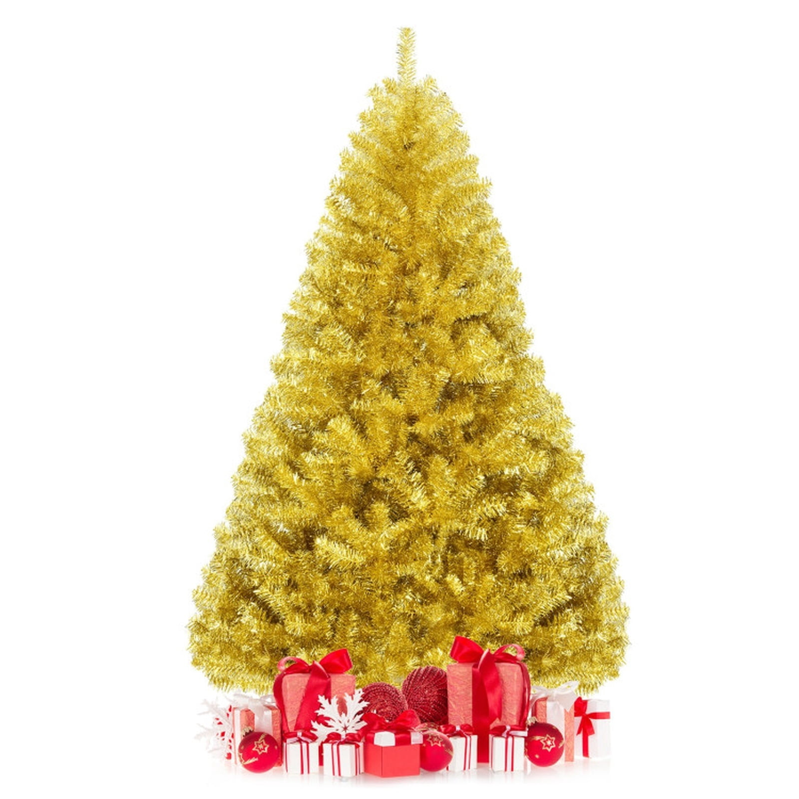 RUIE, 6 ft, Artificial Christmas Tree, with Metal Stand, 1036 Branch Tips, Champagne Gold Holiday Xmas Tree for Indoor Home Office Decoration