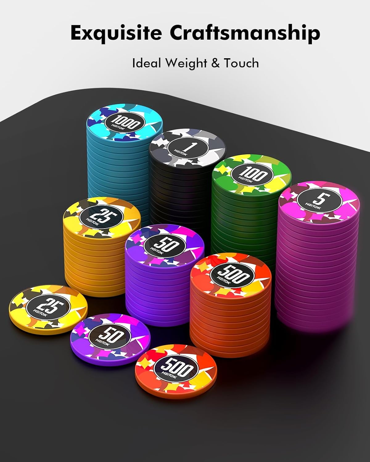 HEITOK 300-Piece Poker Set with Denominations, 11.5g