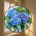 thumbnail image 4 of Blue Hydrangea Floral Stained Glass Suncatcher – Round Window Hanging, Handmade Glass Ornament, Gift for Mother or Friend, 4 of 4