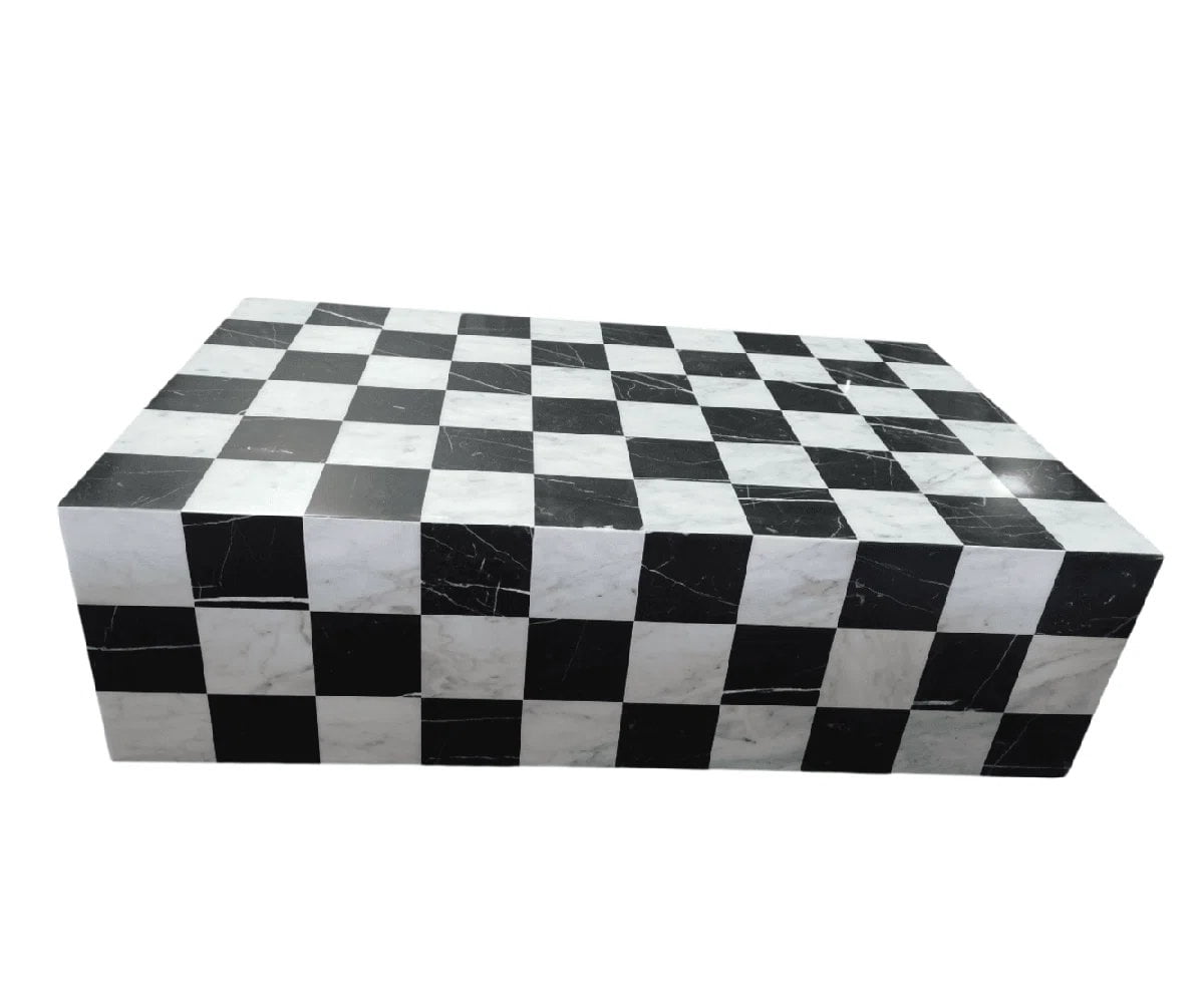 Genuine Marble Coffee Table - Nero Black / Carrara Tiled Marble