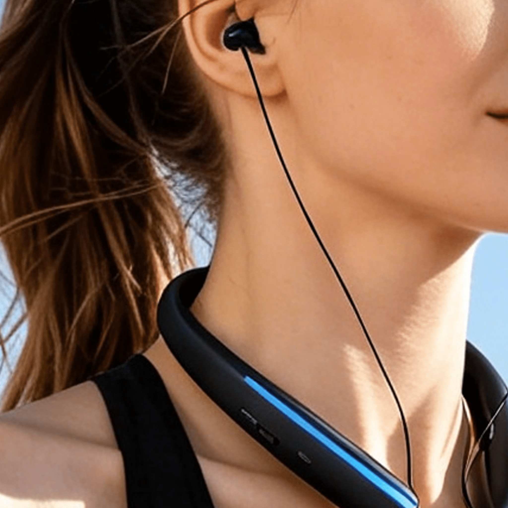 GJX 2026 New Wireless Headphones Retractable Neckband,Wireless Earbuds Bluetooth Headset with Microphone Vibration Call,Stereo Noise Cancelling Earphones(Black Blue)