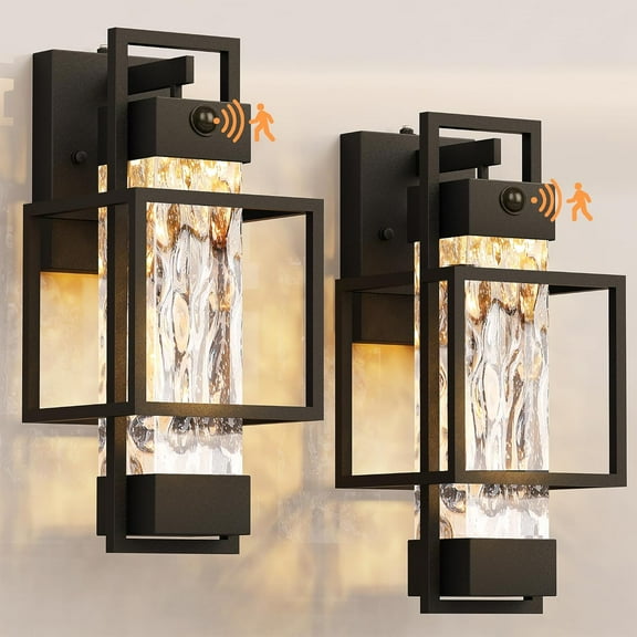 Modern Motion Sensor Outdoor Wall Lights 2 Pack 15" Exterior Wall Sconce Waterproof Porch Light